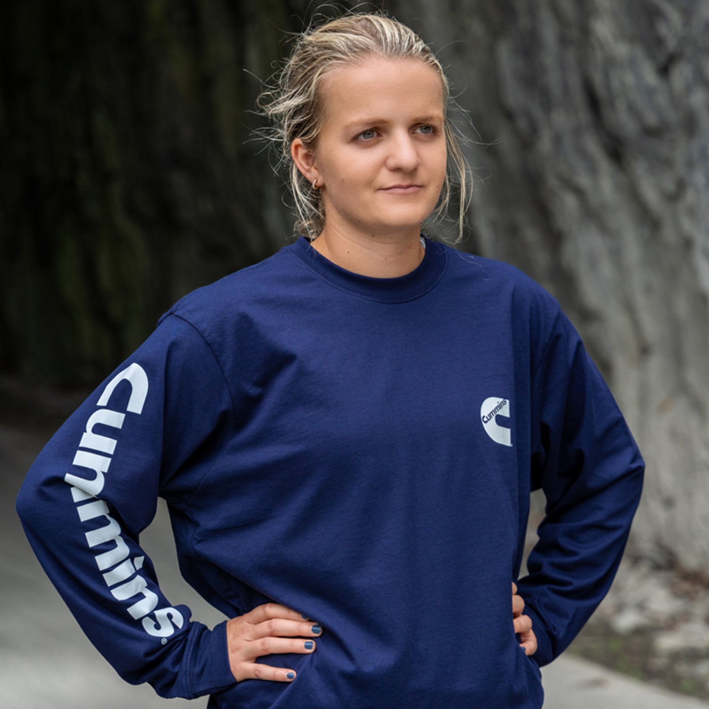 Mens Navy Blue LS T-Shirt WH Wordmark 3X