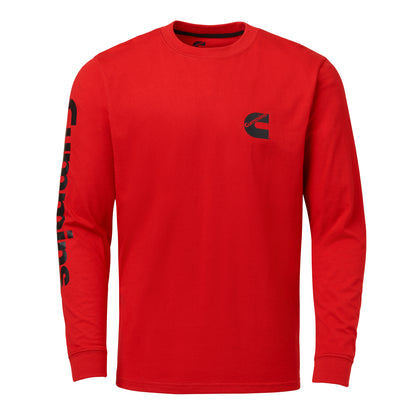 Mens Red LS T-Shirt with Blk Wordmark L