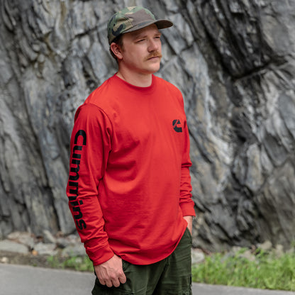 Mens Red LS T-Shirt with Blk Wordmark L