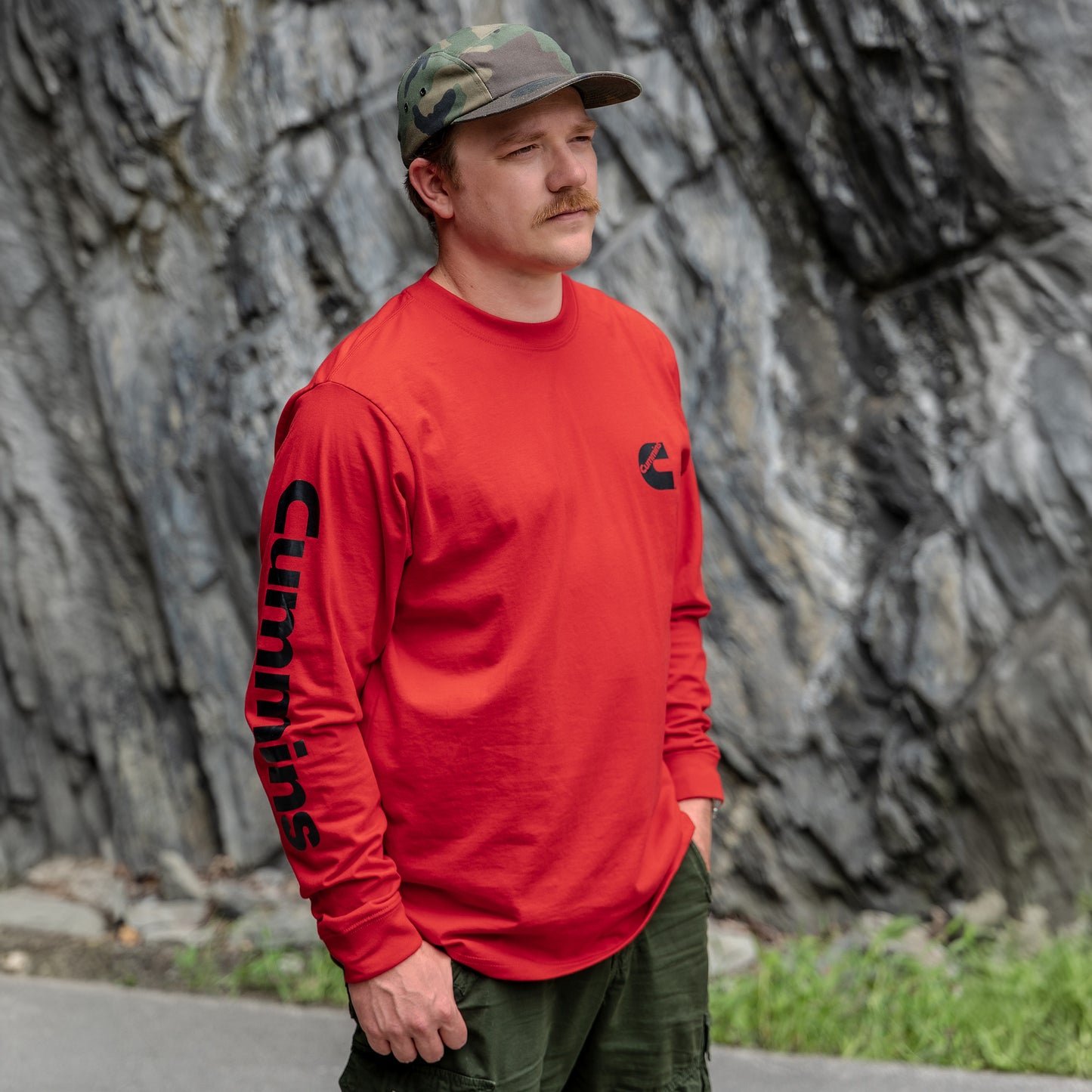 Mens Red LS T-Shirt with BLK Wordmark XL