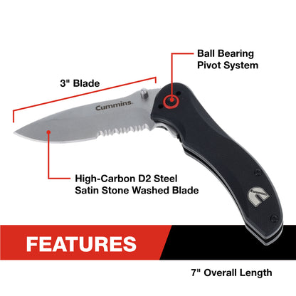 Serrated Torque Pocket Knife 3in Blade