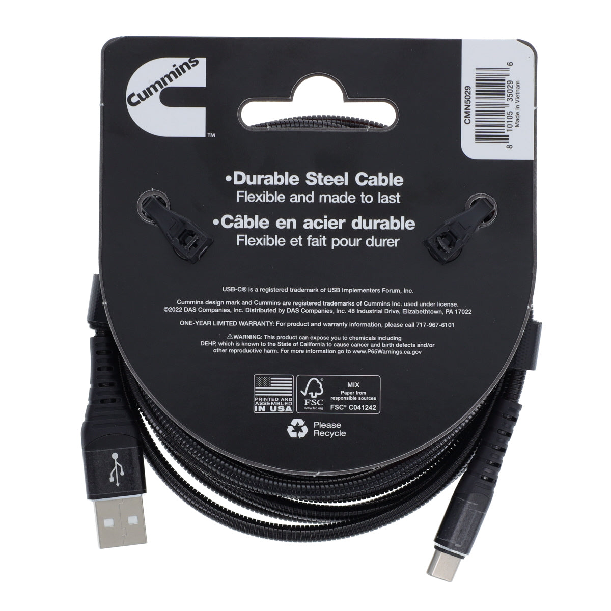 8ft USB-C to USB Flex Steel Cable