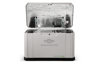 Portable generator with clear cover on a white background